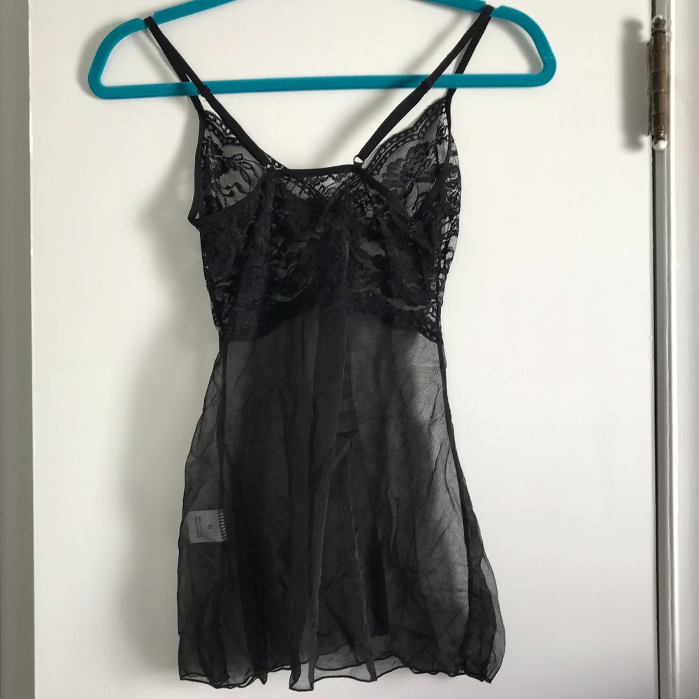 Avidlove Black Lace Sheer Babydoll Lingerie 2 Piece Set - Picture 2 of 7